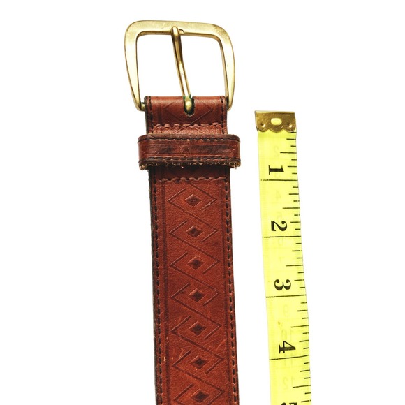 Brown Full Grain Oil Tan Leather Belt Diamond Design Size 36 B46 - Picture 1 of 5